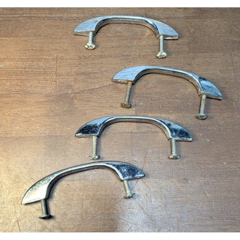 Vintage Lot Of 4 Mid Century Chrome Cabinet Door Handle Pull 60s 70s 4”